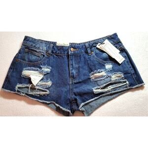 Salvage Denim Juniors Classic Blue Jeans Shorts 9 Modern Fit Distressed Low Rise